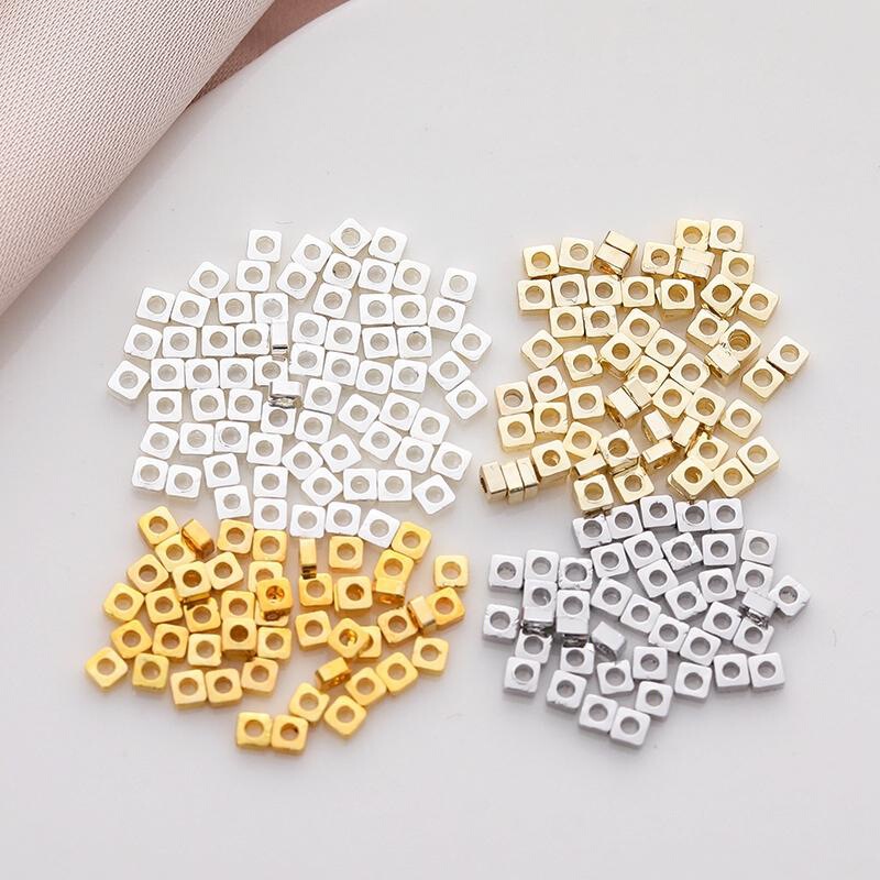 18K gold plated gold thick silver mini square small broken gold broken silver beads spacer 1.5/2mm handmade beads