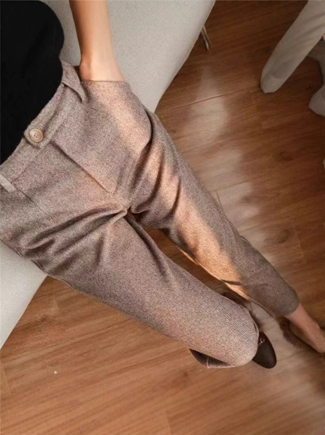 Деми-сезонные шерстяные брюки, приталенный крой, размеры S–XXXL, хаки/серый/абрикосовый