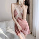 Sexy Pajamas for Women Summer Ice Silk Pure Lust Style Lace Nightgown Suspenders with Breast Pads Summer Sexy Sexy Home Clothes