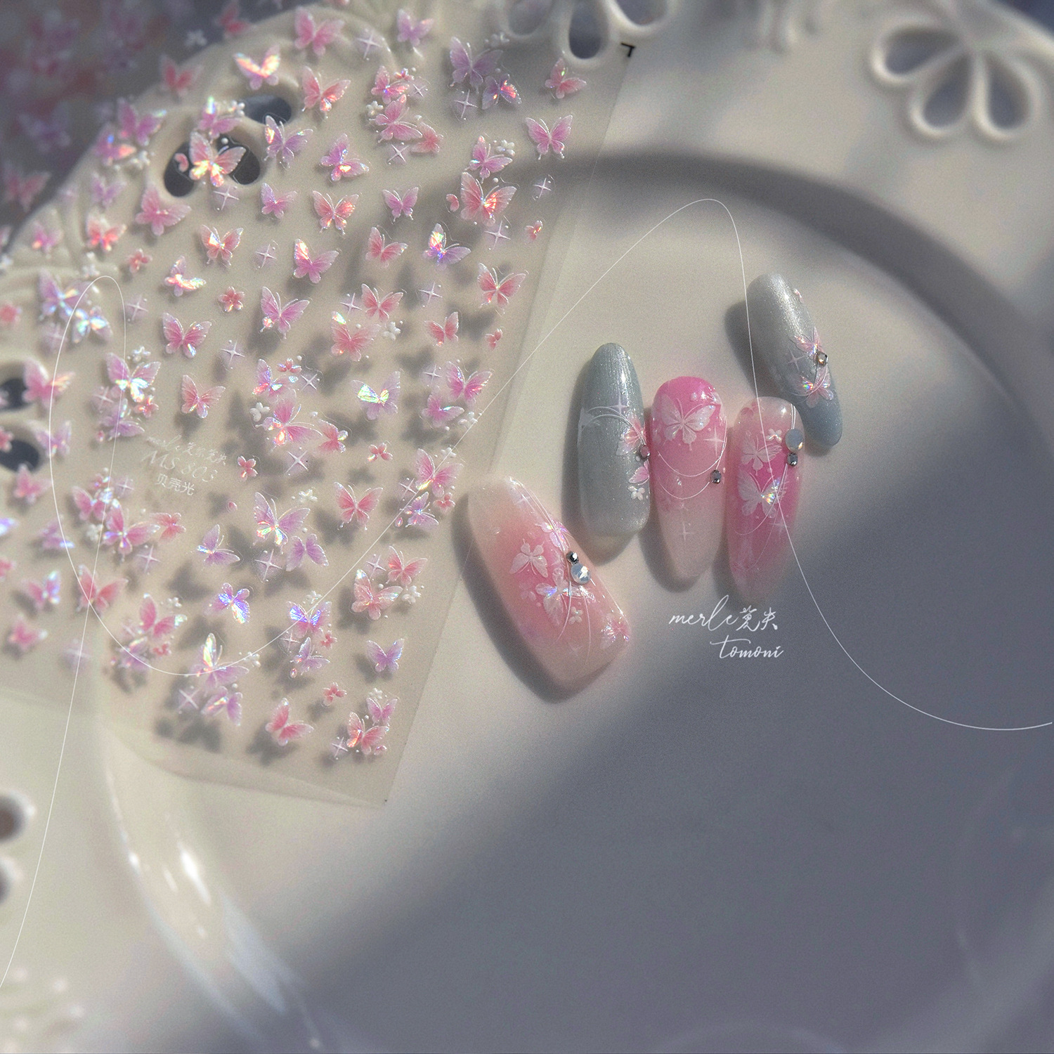 Nail Art New Butterfly Fairy Qi Relief Shell Light Crystal Diamond Nail Sticker Mo Low Aurora Green Uñas Pegatinas