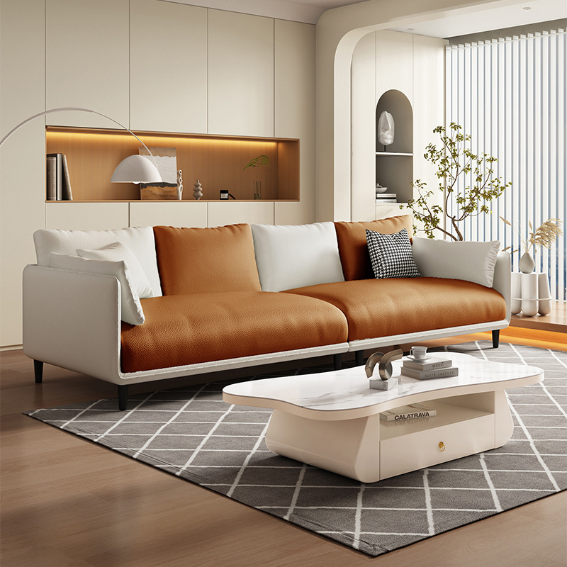 Salón de estar diseñador de lujo italiano nuevo sofá de piel de gato ins combinación de sofá de sala de estar de tipo pequeño