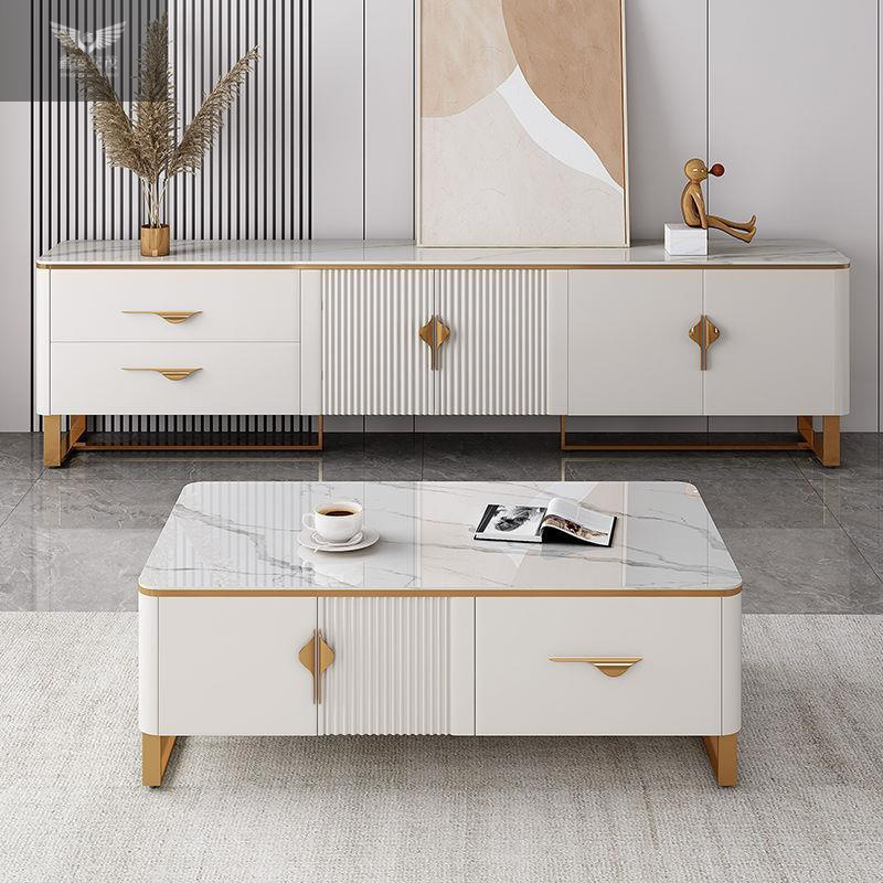 Tablero de roca brillante, mesa de centro de lujo ligero, combinación de mueble de TV, apartamento pequeño, sala de estar doméstica, tipo de almacenamiento, moderno gabinete de piso rojo de Internet