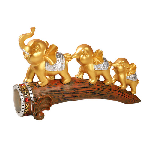 Cross-border new lucky elephant ornaments, auspicious three treasures, resin crafts, living room, wine cabinet, office desktop decorations