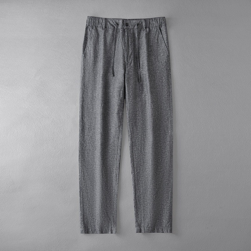 Summer Cotton and Linen Casual Trousers Men's Loose Drawstring Linen Pants Straight Drawstring Pants Thin Breathable Simple Style