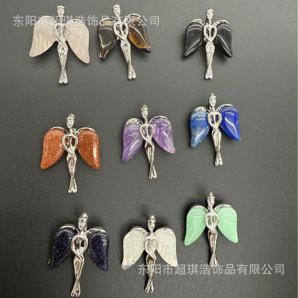 Natural stone crystal pendant angel wings crystal necklace Korean style fashion fresh office lady necklace white cross-border