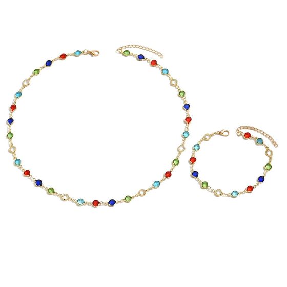 Europe and the United States cross-border new ins style creative color rhinestone necklace bracelet suit female color zircon jewelry wholesale