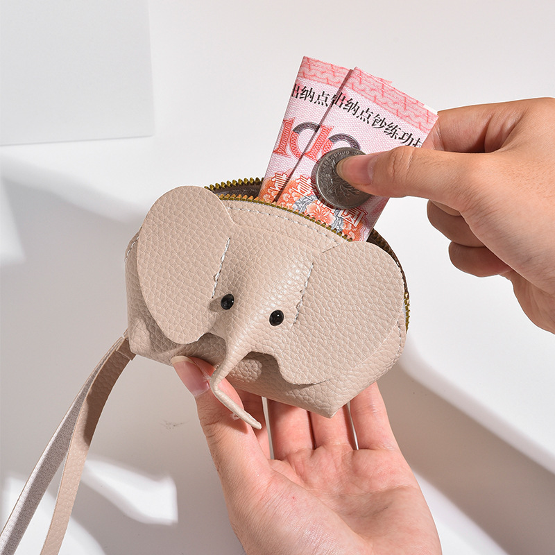 Nuevo bolso colgante bolso clave de las mujeres bolso de la tarjeta creativa de cuero elefante monedero cremallera giro a mano lápiz labial bolsa de almacenamiento