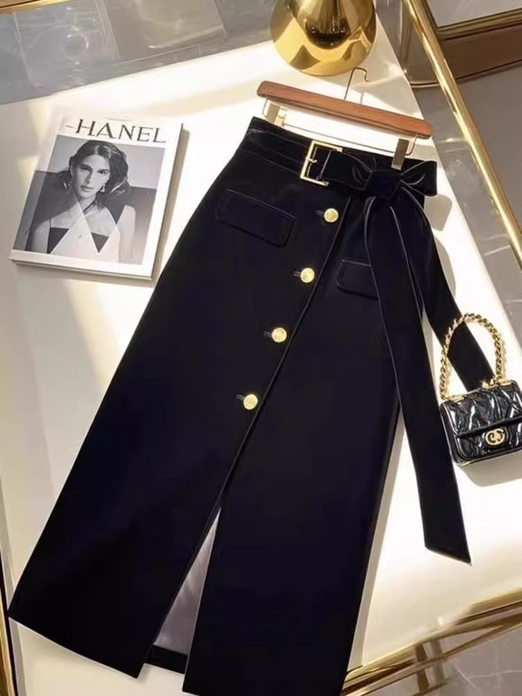 This Year's Popular New Popular Black Skirt for Women 2024 New Winter High-Waist Slimming Look A-Line Skirt Long Skirt