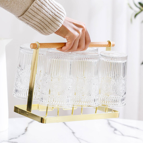 Household cup holder water cup hanger wooden handle drain cup holder desktop cup storage rack tea cup hanger manufacturer wholesale