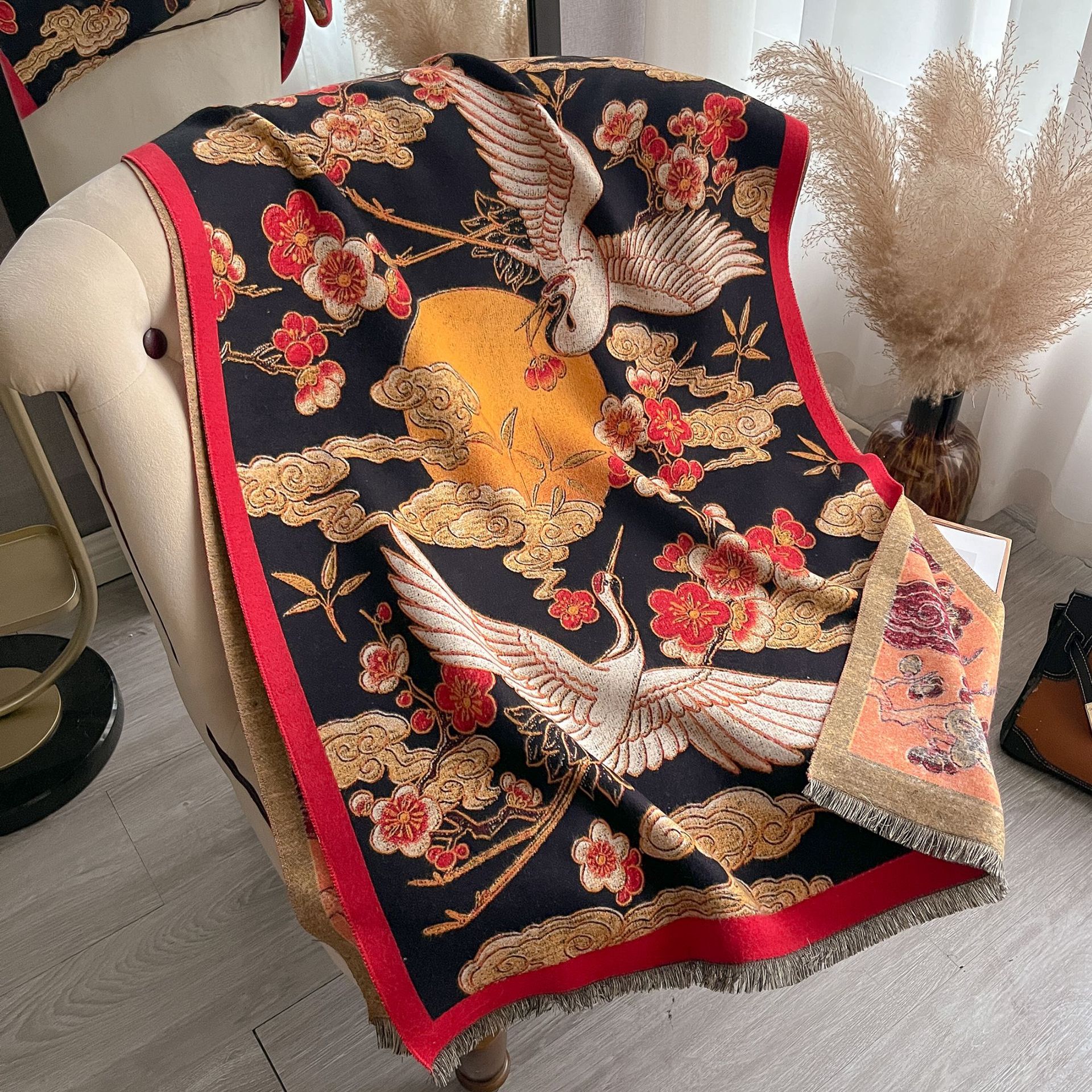 Retro pintura al óleo en color serie de combinación de imitación de cachemira gruesa mantel caliente otoño invierno nuevo estilo de literatura bufandas versátiles mujeres