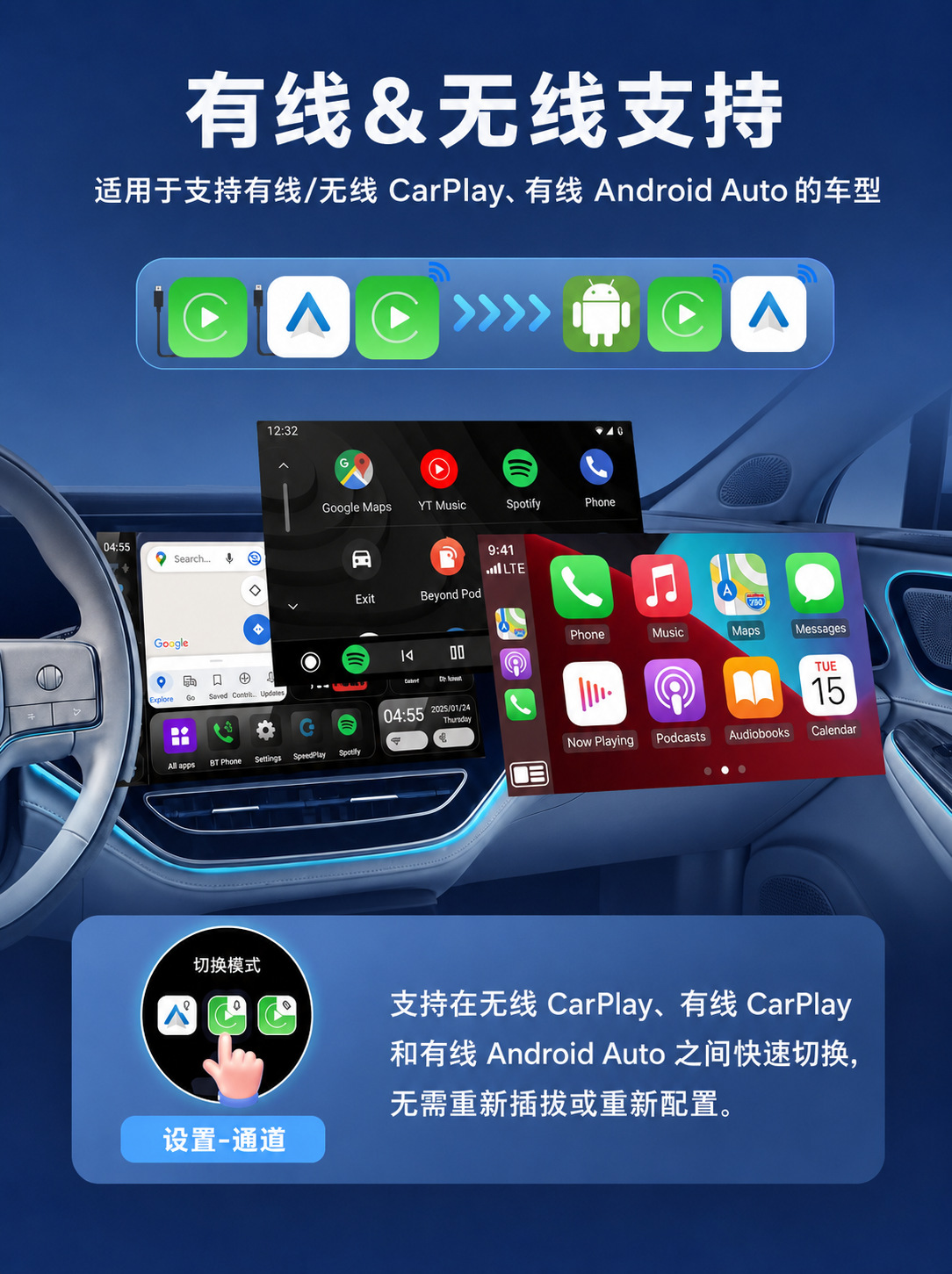 Qualcomm SM6350 is suitable for BMW wireless carplay box, converts to Android 15, supports wired and wireless 5G in-car connectivity