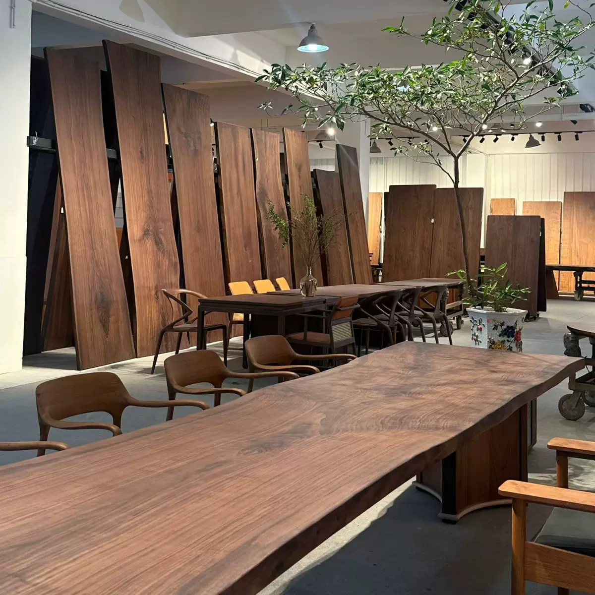 南美胡桃木实木大板茶桌北美黑胡桃原木轻奢餐桌客厅悬浮书桌