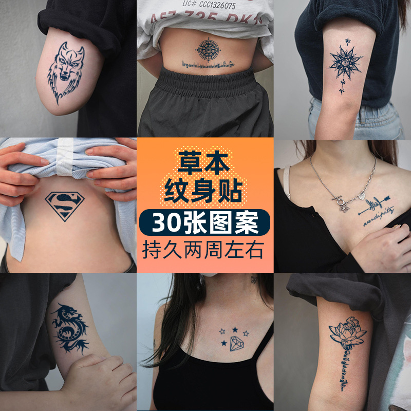 30 herbal tattoo decals semi-permanent n...
