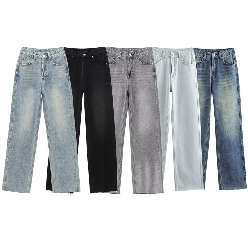 PB&ZA Women's 2026 Summer New Style Color-Block Denim Mid-Waist Straight Ankle-Length Jeans 6045022