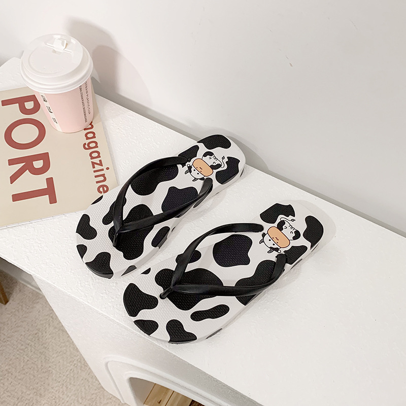2026 Spring Pvc Thick-Soled Flip-Flops with Cow Print, Trendy Ins-Style Outdoor Sandals for Women, Suitable for Summer, In-Stock Sandals