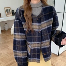 两面穿！双面呢外套女装圆领单排扣毛呢短外套时尚百搭羊毛呢外套