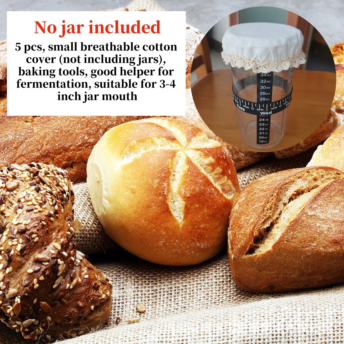 Cotton Fabric Bowl Cover Elastic Dustproof Breathable Bowl Cloth Lid for Bread Fermentation Reusable