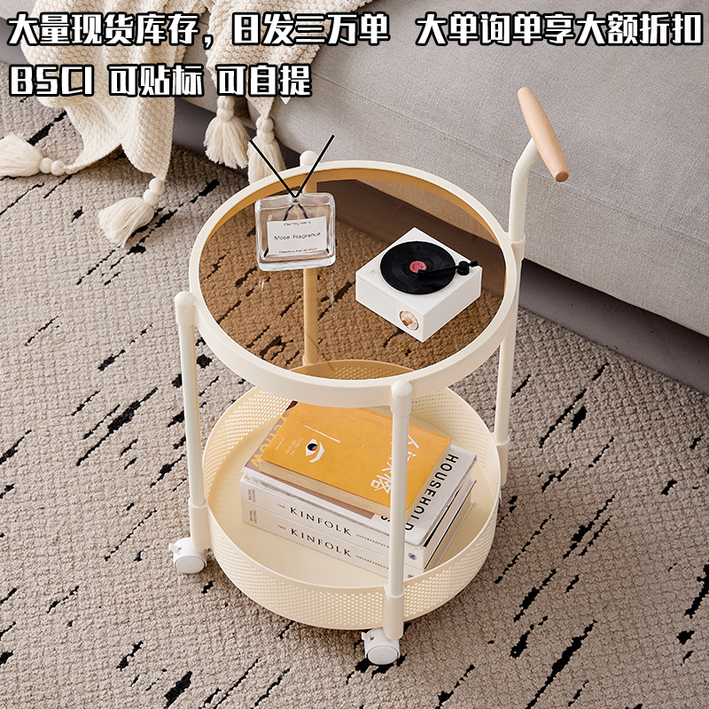 高级感零食车可移动玻璃推车边几客厅沙发小茶几轻奢卧室床头边桌