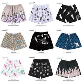 美式复古网眼印花篮球短裤男运动跑步训练三分球裤夏季薄款3分裤