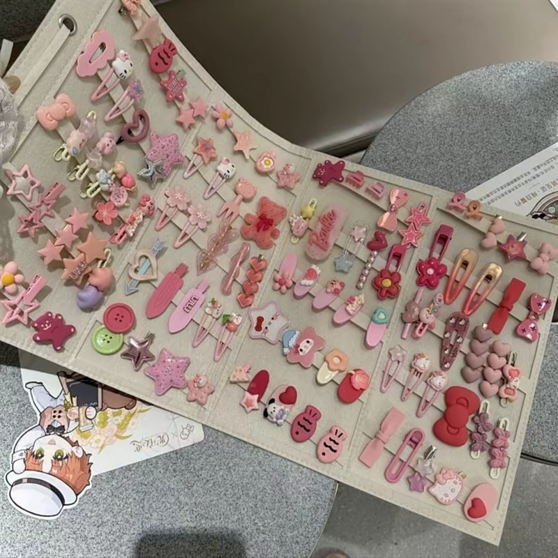 Cross-Border Pink Hair Clips 50 Pieces Cute Hair Clip Set Sweet Girly Heart Bangs Clip Japanese Style Cartoon Headwear Clip