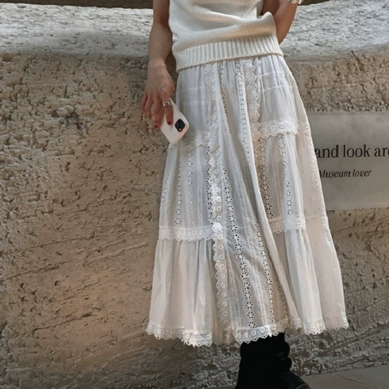 Южнокорейская юбка Dongdaemun 2025 ранняя весна новая корейская мода кружевная юбка с вставками универсальная женская юбка