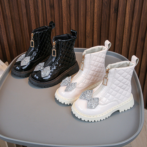 Girls 'Martin boots for autumn and winter new breathable and velvet princess British girl's baby short children's single boots
