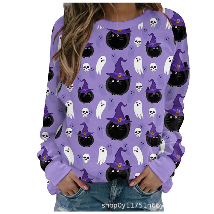 Fashionable 3D Digital Printing Halloween Ghost Pattern Women's Sweatshirt Pullover Long-Sleeved Sweatshirt Factory Direct Supply