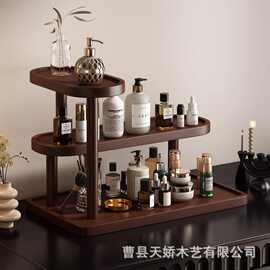 复古实木桌面梳妆台护肤品置物架多层口红香水化妆品收纳整理架