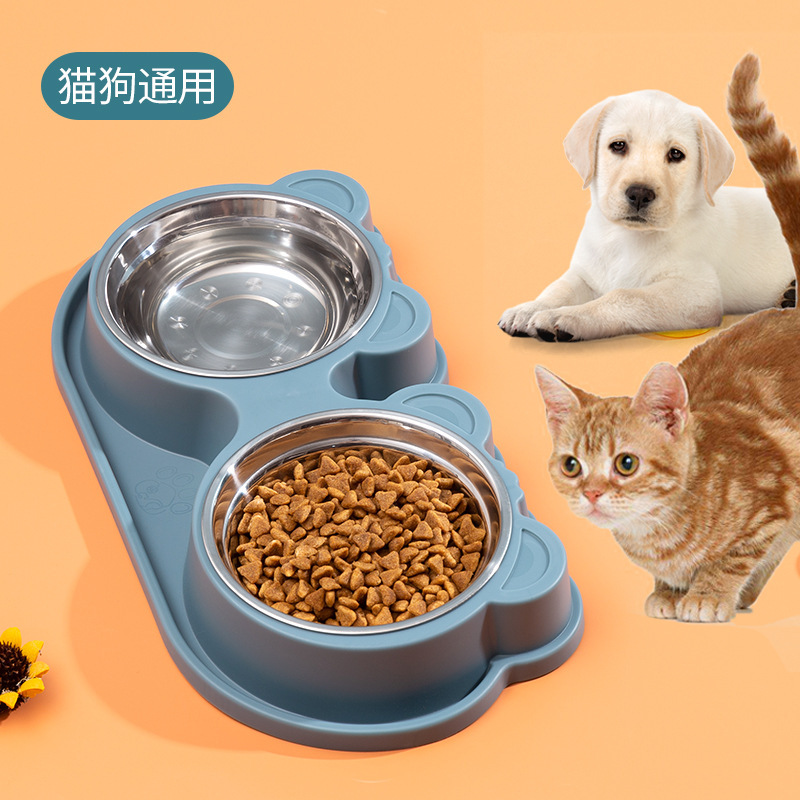Tazón para gatos Tazón para perros Tazón de arroz de acero inoxidable anti-volcado Tazón de agua para mascotas Tazón de comida para perros Tazón de comida para gatos Tazón doble Tazón para perros