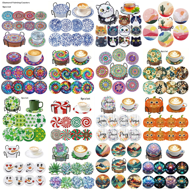 8-piece DIY Diamond painting coaster with cup holder Amazon Temu hot sale Mandala blue and white porcelain picture 8-piece DIY Diamond painting coaster with cup holder Amazon Temu hot sale Mandala blue and white porcelain picture