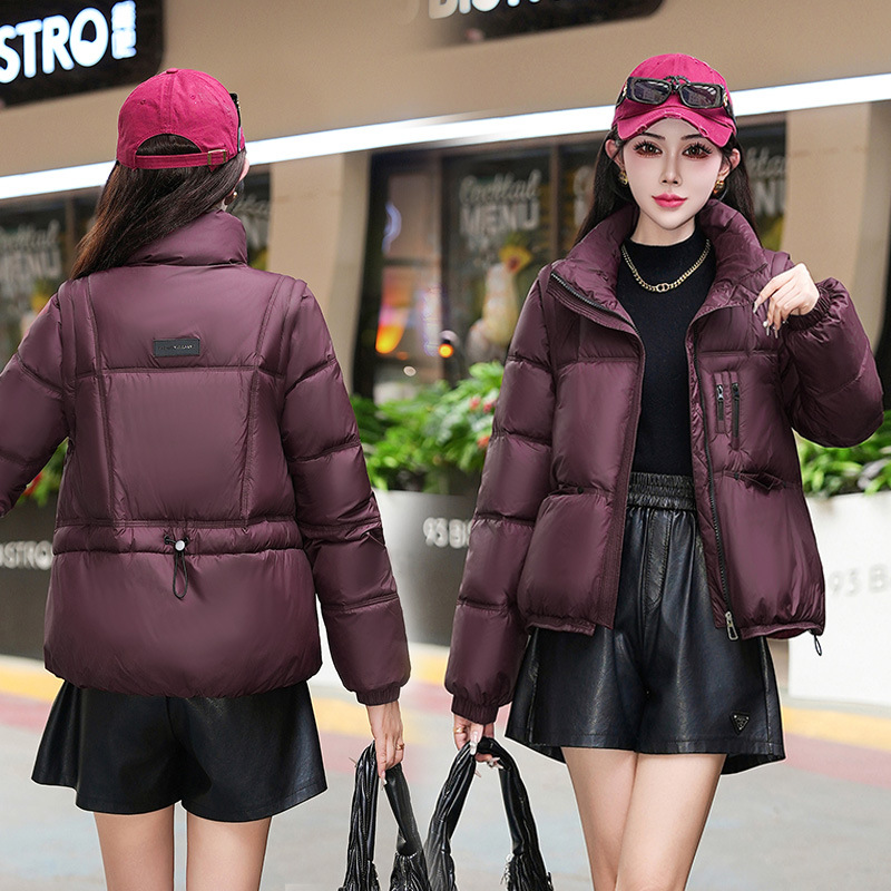 Cara brillante desmontable mangas plumón abrigo de algodón mujer corto nuevo estilo coreano ropa de pan de invierno chaqueta de algodón de estudiantes image 3