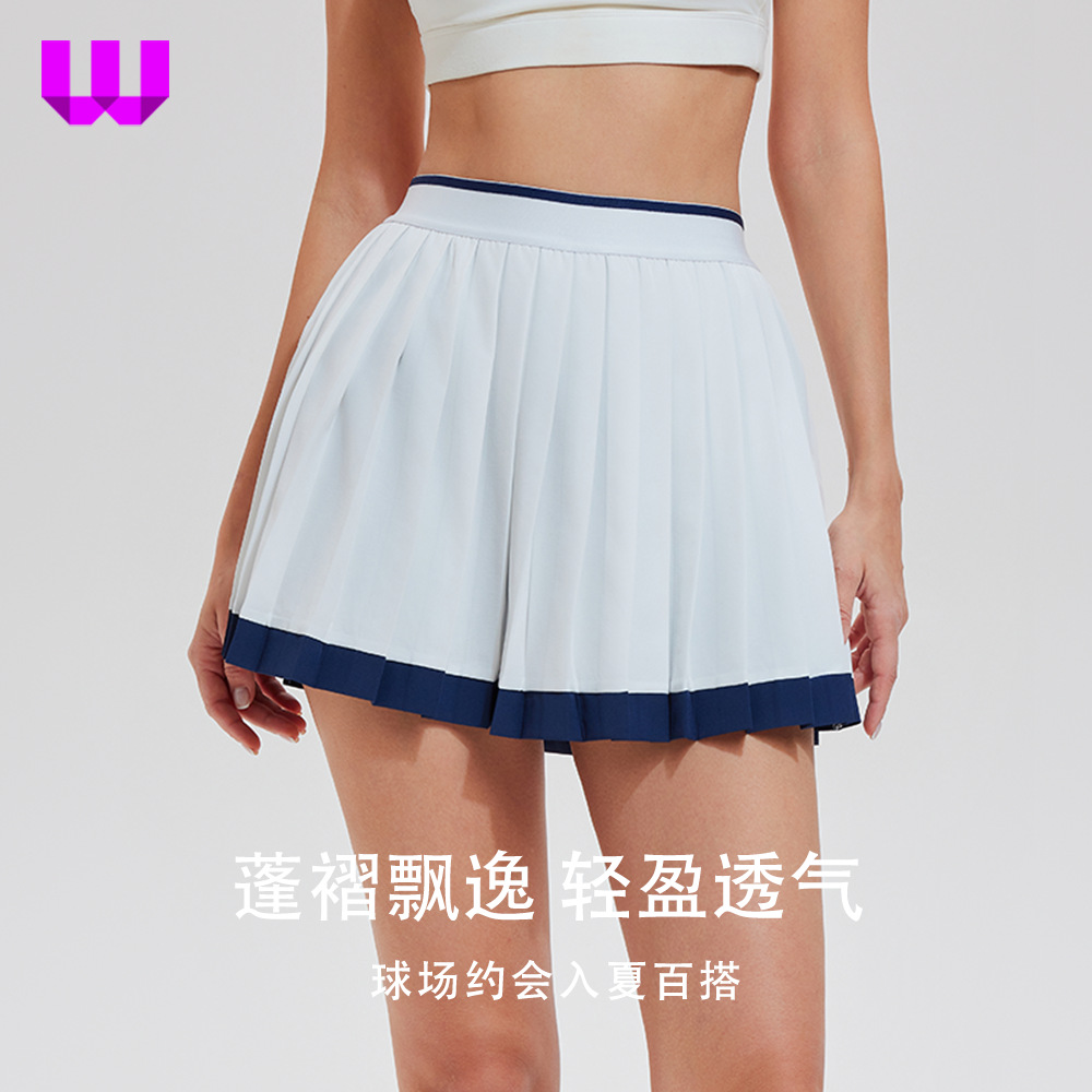 Sports Short Skirt, Tennis Skirt, Fake Two-Piece Pleated Skirt, High-Waisted Badminton Anti-Exposure Skirt, Yoga Fitness Tennis Wear
