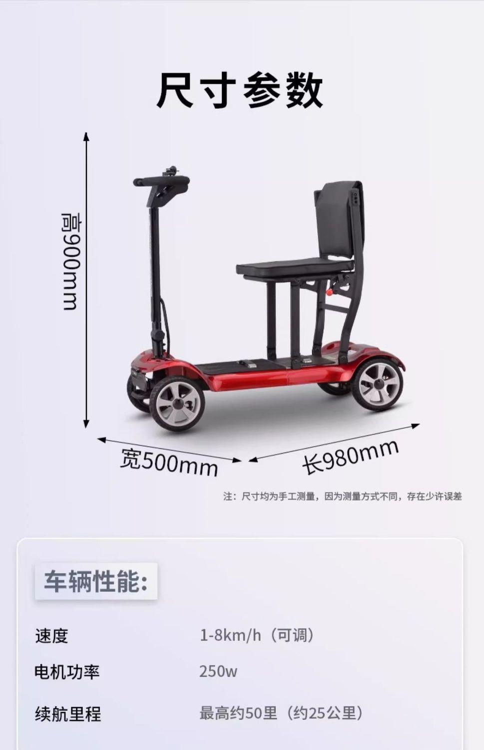 Folding Mobility Scooter for the Elderly, Compact, Lightweight, Convenient, Small Four-Wheel Anti-Rollover Lithium Battery Electric Scooter