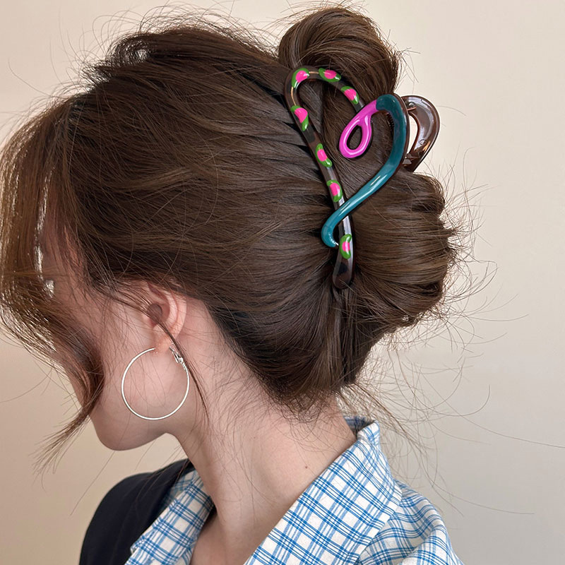 design contrast color love grip women‘s back head large size hair clip shark clip large hair size headdress sweet hair accessories