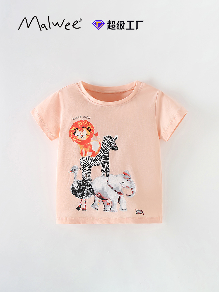 Malwee transfronterizo camiseta de niño verano nuevo estilo europeo y americano de niños de cuello redondo de manga corta lindos chaqueta de niño pequeño