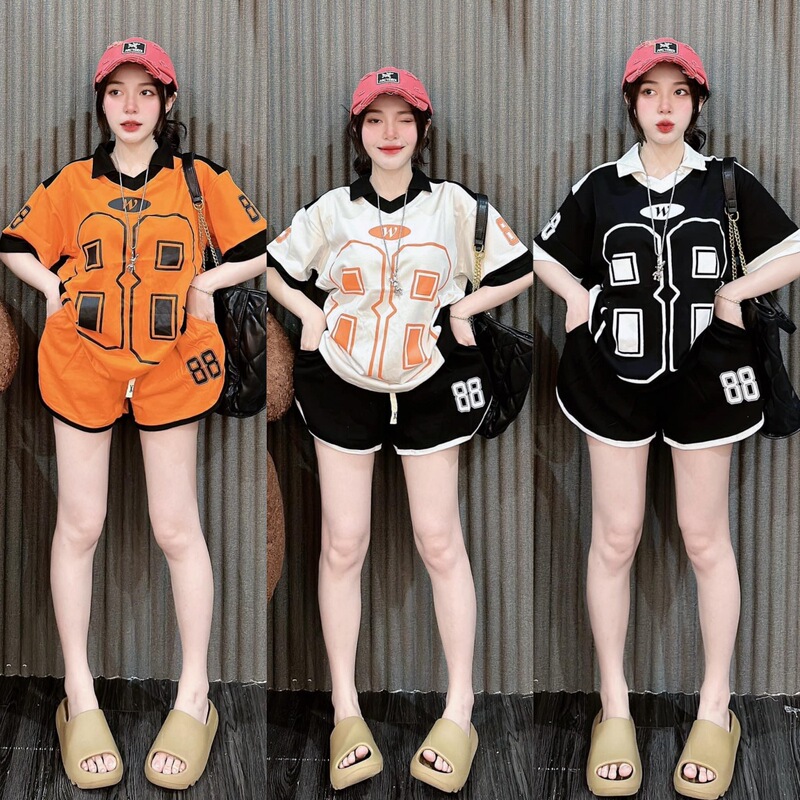 American Fashion suit Women's 2024 Summer Cross-border Loose Color Contrast POLO Collar Short Sleeve Shorts Sports Casual Women's Clothing American Fashion suit Women's 2024 Summer Cross-border Loose Color Contrast POLO Collar Short Sleeve Shorts Sports Casual Women's Clothing