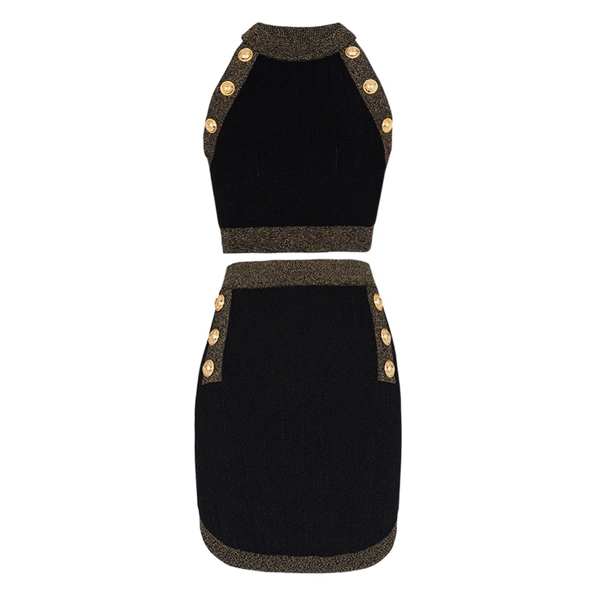 Новинка лета 2025 года, жилет без рукавов с лямкой на шее, короткий вязаный топ с открытыми плечами + юбка