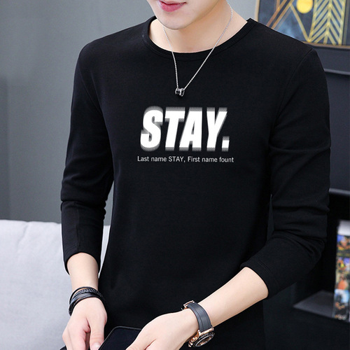 Autumn New Long-Sleeved T-Shirt for Men — Autumn New Thin Korean-Style Slim-Fit Trendy Printed Top in Stock, Men's Clothing