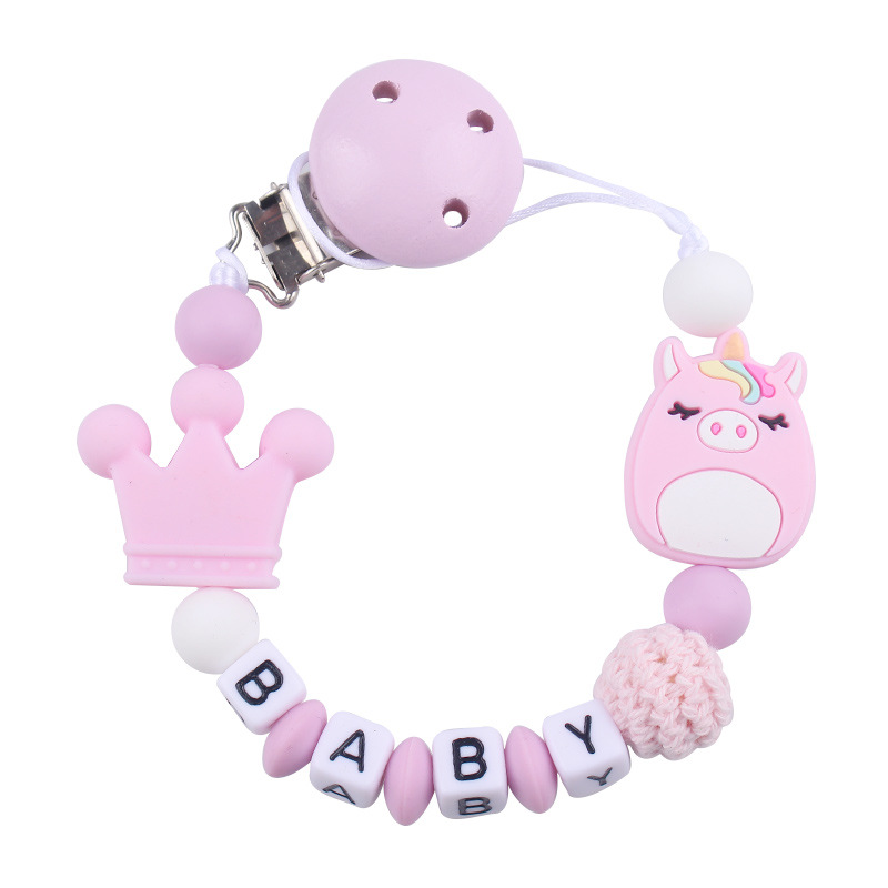 Productos para bebés amor clip de tetina dibujos animados creativos juguetes unicornio silicona molar tetina cadena anti-caída cadena