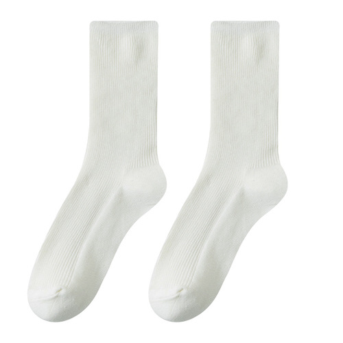 White Stack Knit Child Crew Socks Spring/Autumn Style Pure Cotton Boneless Socks Summer Thin Vertical Striped Postpartum Long Socks Wholesale