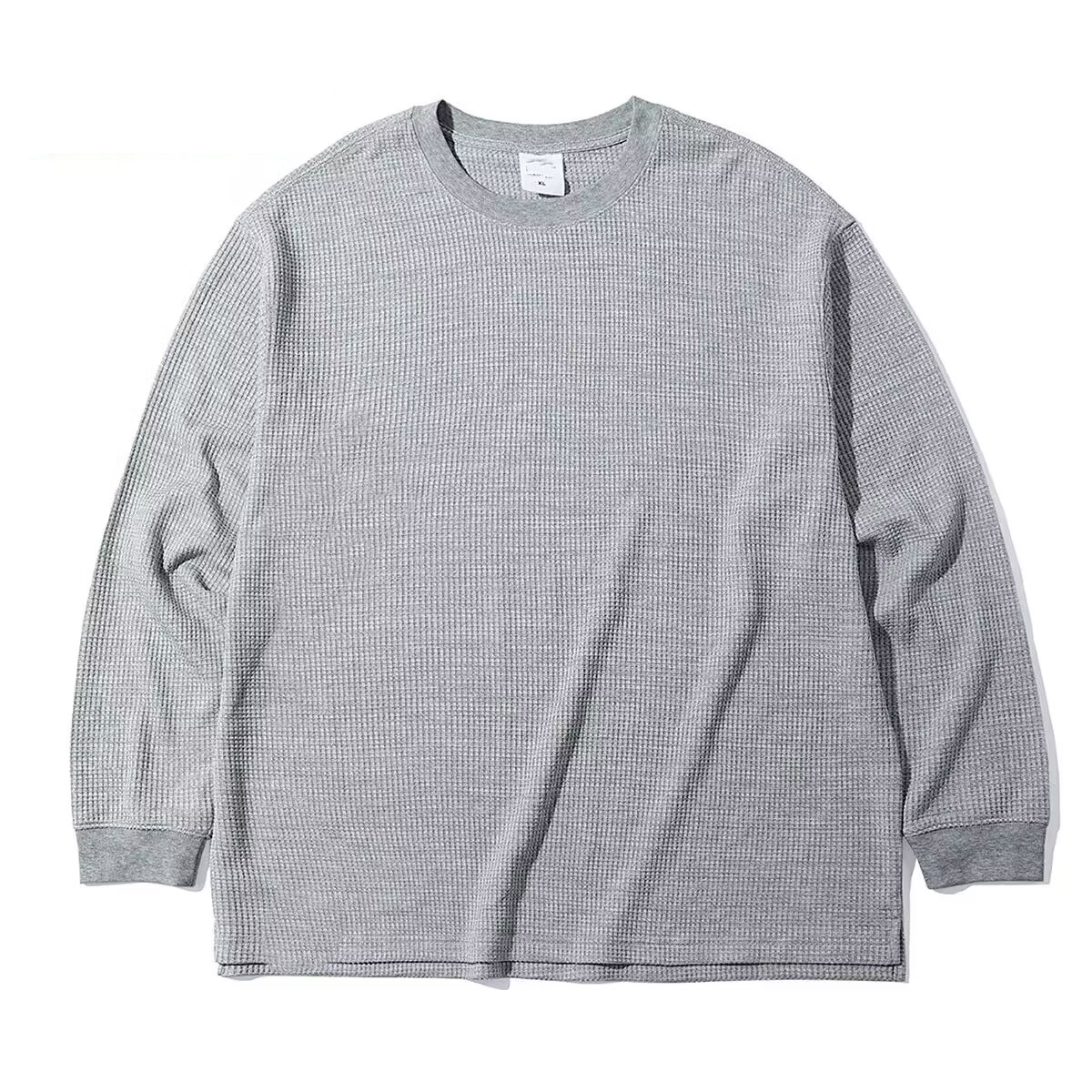 Herren Waffelstrick Langarm T-shirt Rundhalsausschnitt Freizeit_voghion.com