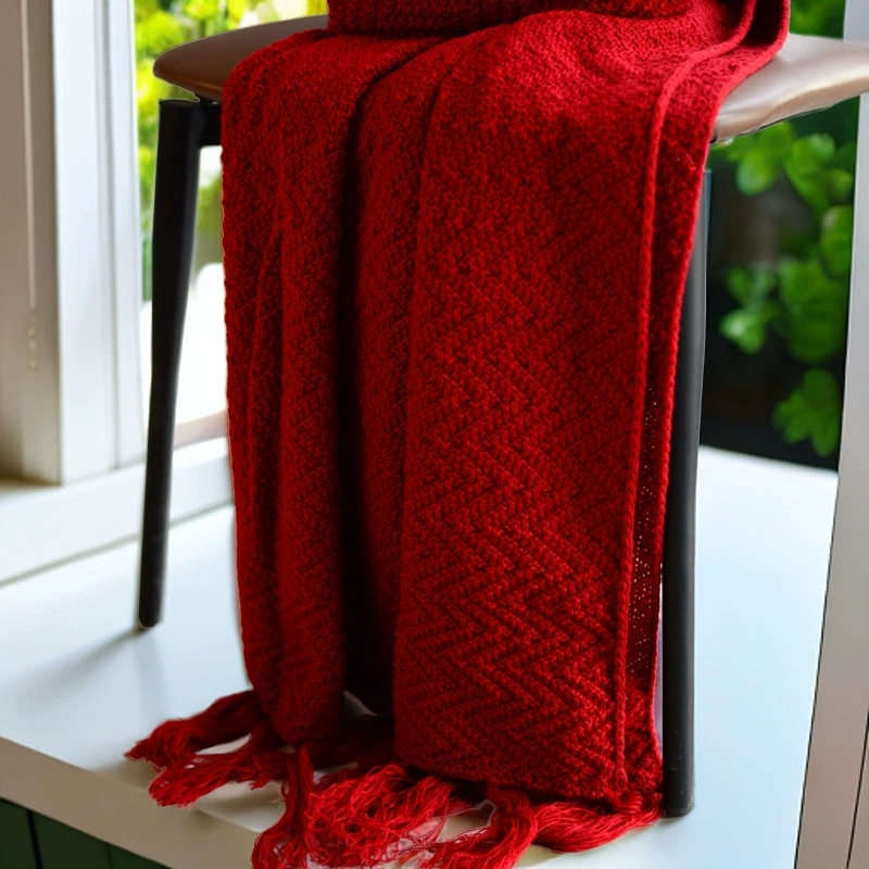 Плед A5 с узором «водная рябь», однотонный, повседневный, с кисточками, универсальный, для кровати, декоративный, для отеля, в полоску