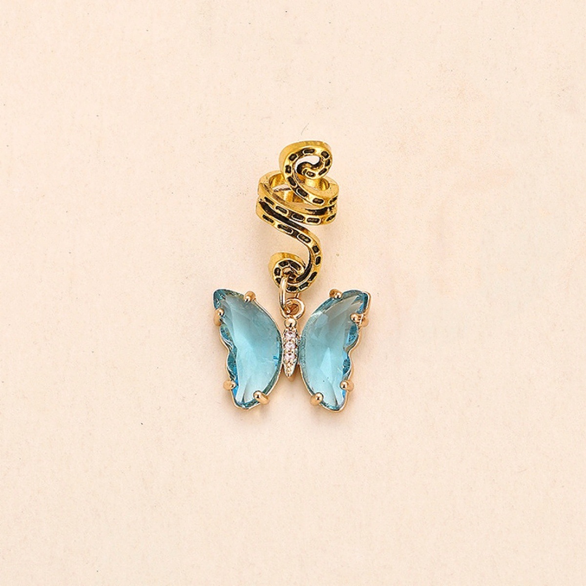 Red famoso nuevo anillo de pelo de trenza sucia personalidad hip hop colgante de cristal mariposa anillo de pelo de moda cool girl tocado para el pelo