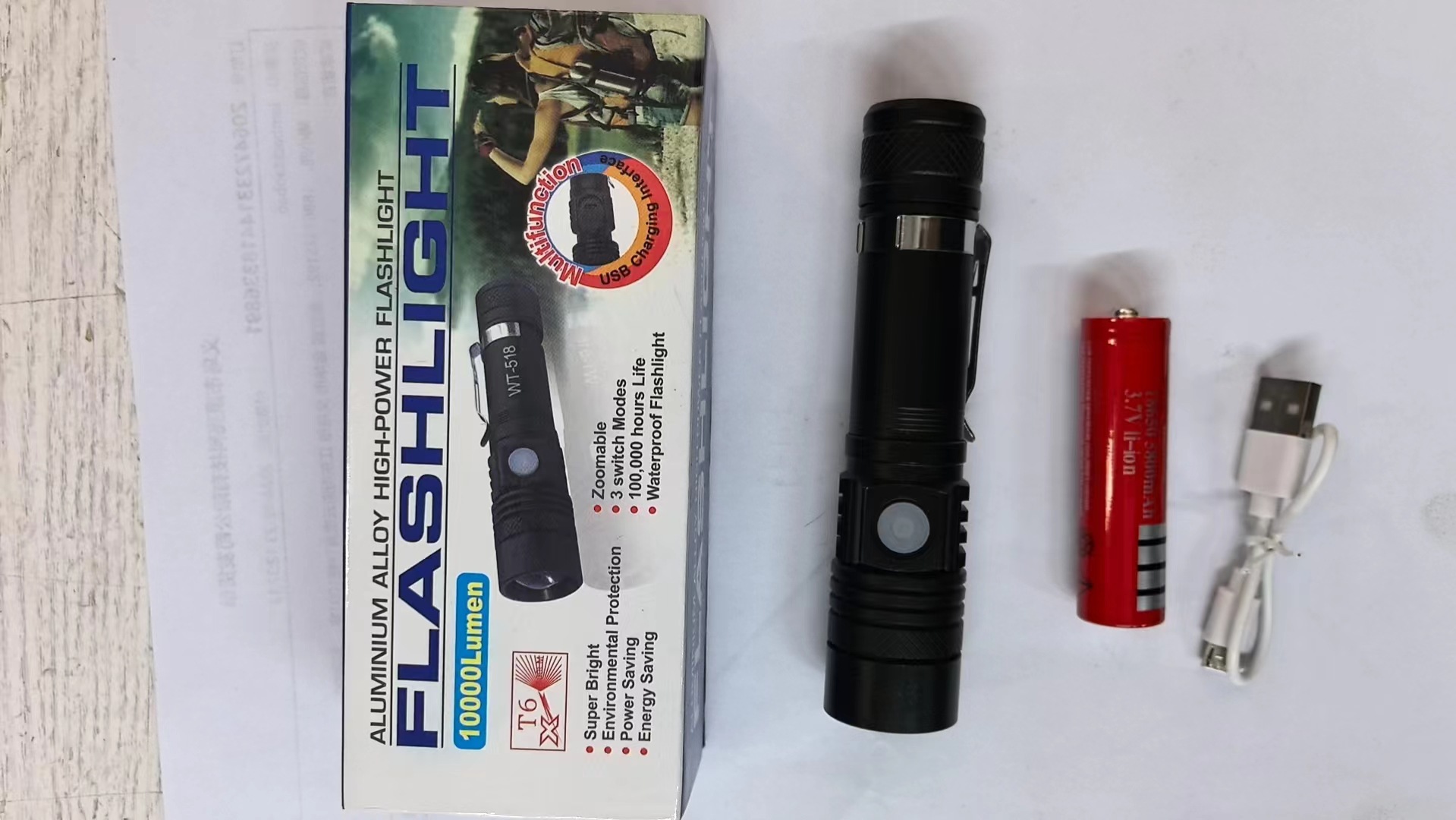 Amazon nuevo T6 recargable USB al aire libre todos los días para llevar zoom telescópico LED luz fuerte linterna de larga distancia