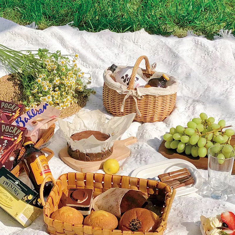 Mimbre ratán bambú hierba tejida cesta de verduras canasta de almacenamiento portátil huevo fruta cesta de regalo pastoral de gran tamaño pequeño cesta de picnic