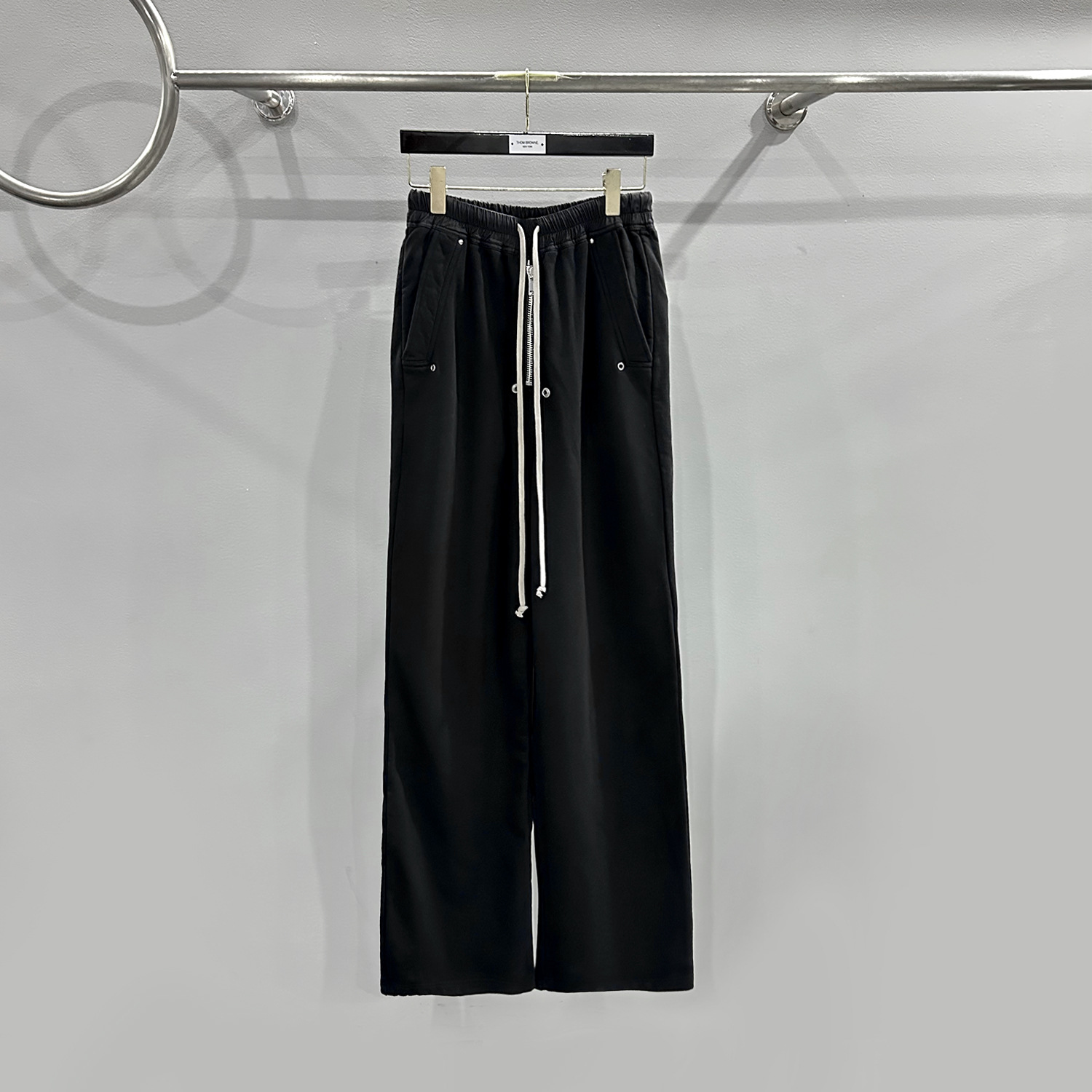 Hombres SUBHUMAN | Pantalones largos deportivos unisex con diseño de cremallera, cordón elástico, cintura alta, sueltos, pierna ancha, hasta el suelo