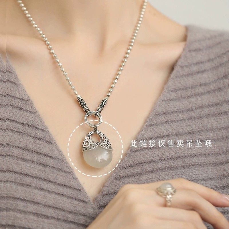 925 スターリングシルバーレトロ古いラウンドビーズネックレス 2025 新しい中国風のシルバーネックレス明らかにスタイルなし|undefined
