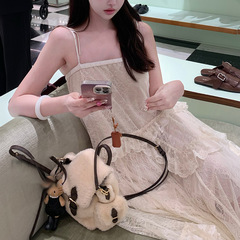 蕾丝裙+翻领羊毛开衫吊带连衣裙/长款开衫外套女
