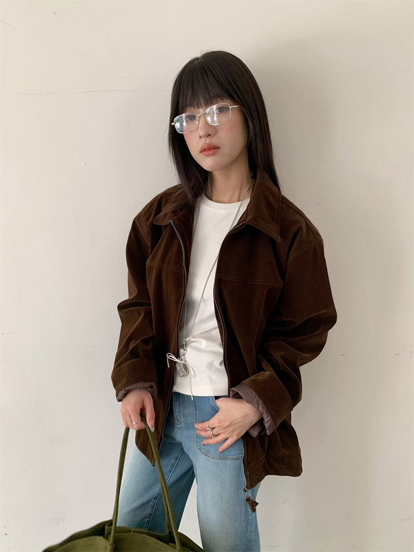 誉一新款2025秋季美式麂皮绒解构外套女美拉德翻领百搭夹克m3767|undefined
