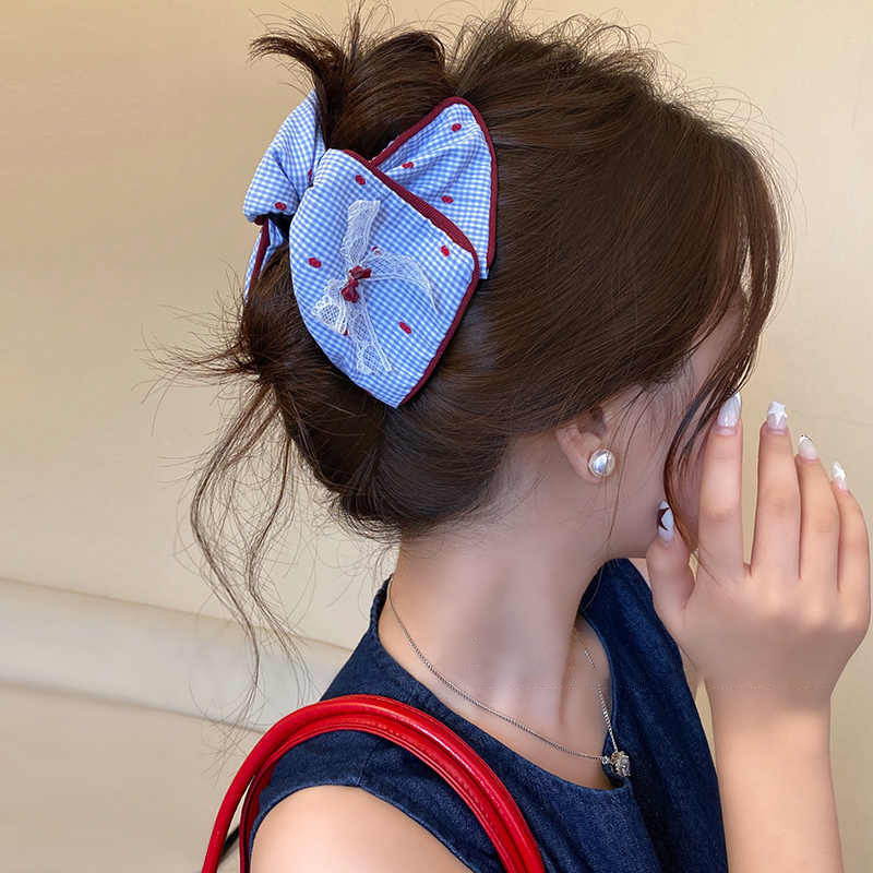 新しいレトロな韓国生地のリボン三角形クリップ女性の大きなヘアクリップ後頭部の髪の量シャーククリップ|undefined